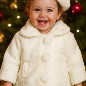 Adorable Cream Faux Fur Baby Coat size2
